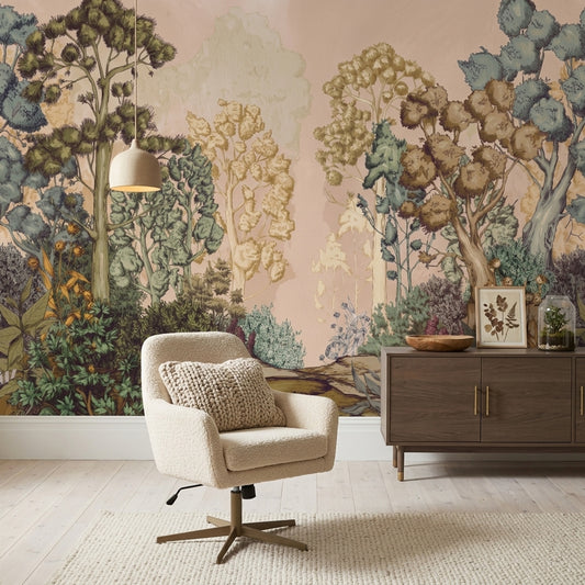 Orman Manzaralı Poster Duvar Kağıdı Pastel Yeşil Salon Dekoru