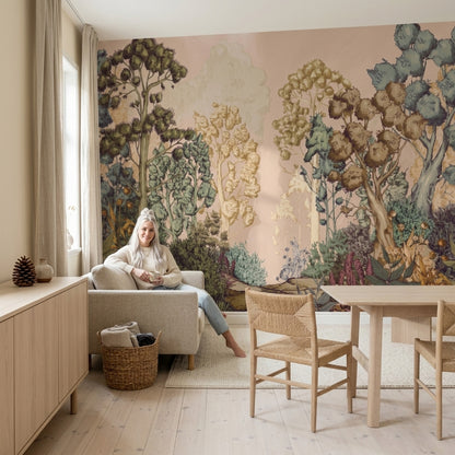 Orman Manzaralı Poster Duvar Kağıdı Pastel Yeşil Salon Dekoru
