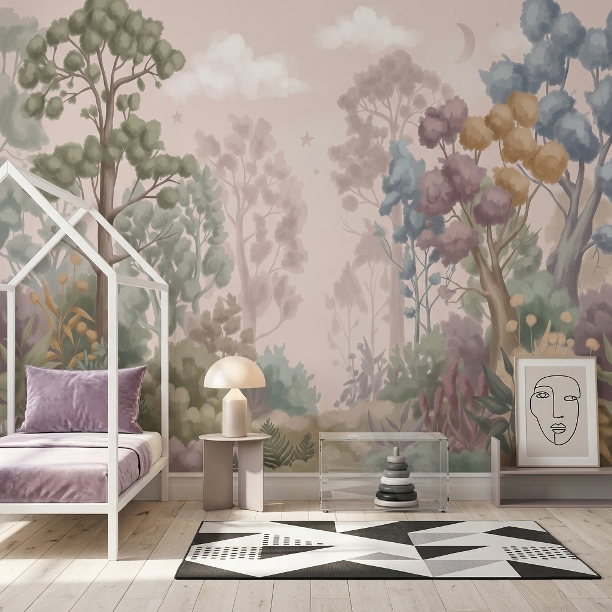 Pastel Orman Manzaralı Poster Duvar Kağıdı Bebek Odası