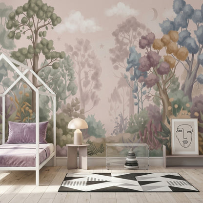 Pastel Orman Manzaralı Poster Duvar Kağıdı Bebek Odası