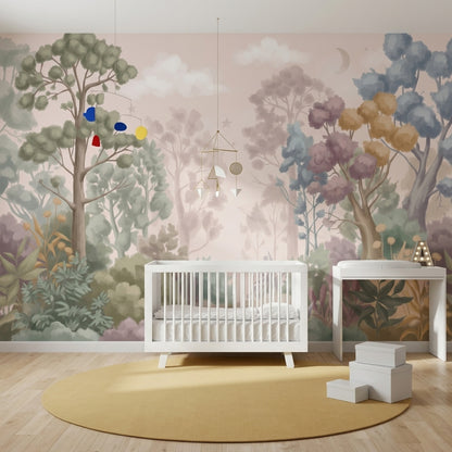 Pastel Orman Manzaralı Poster Duvar Kağıdı Bebek Odası