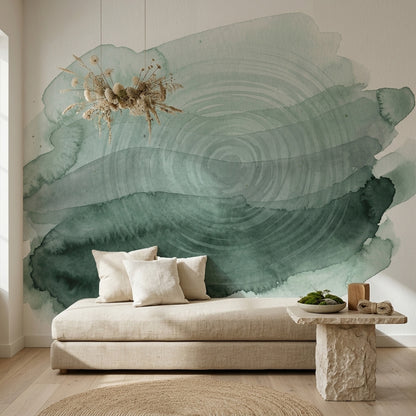 Yeşil Sulu Boya Soyut Poster Duvar Kağıdı Modern Salon