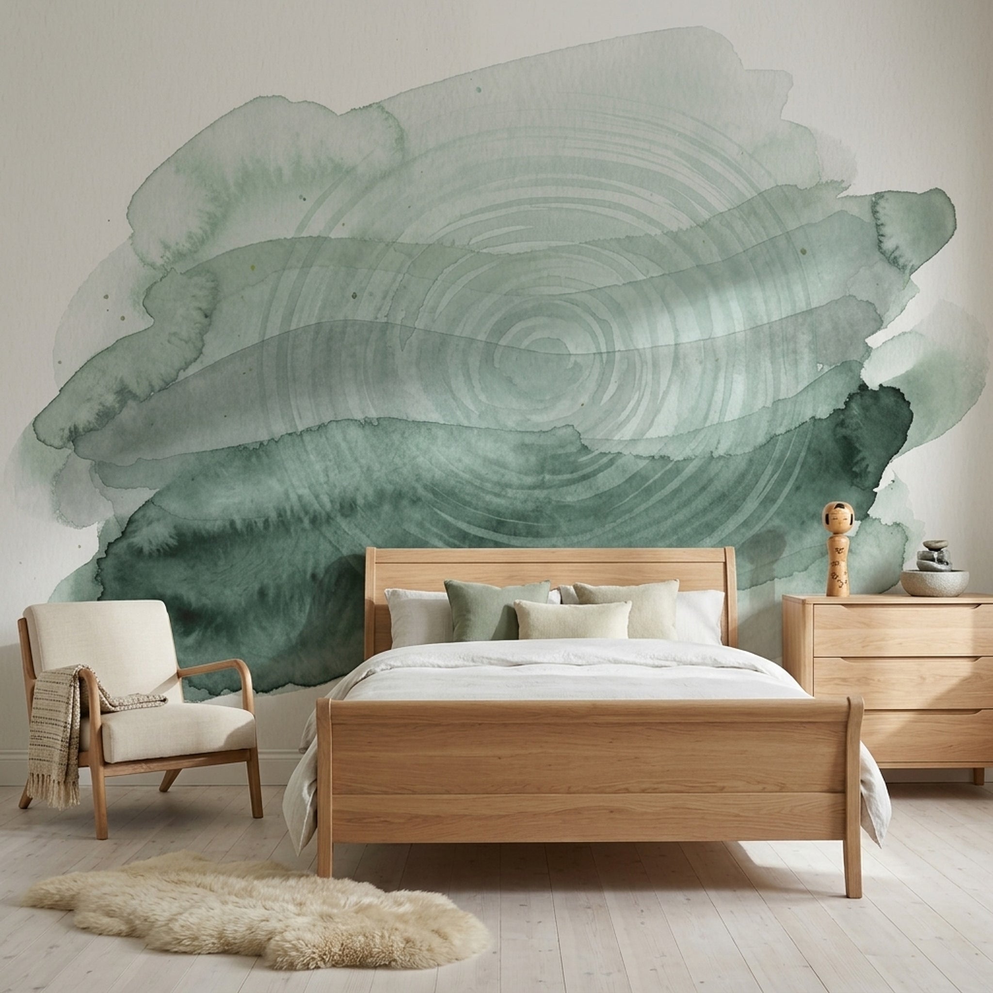 Yeşil Sulu Boya Soyut Poster Duvar Kağıdı Modern Salon