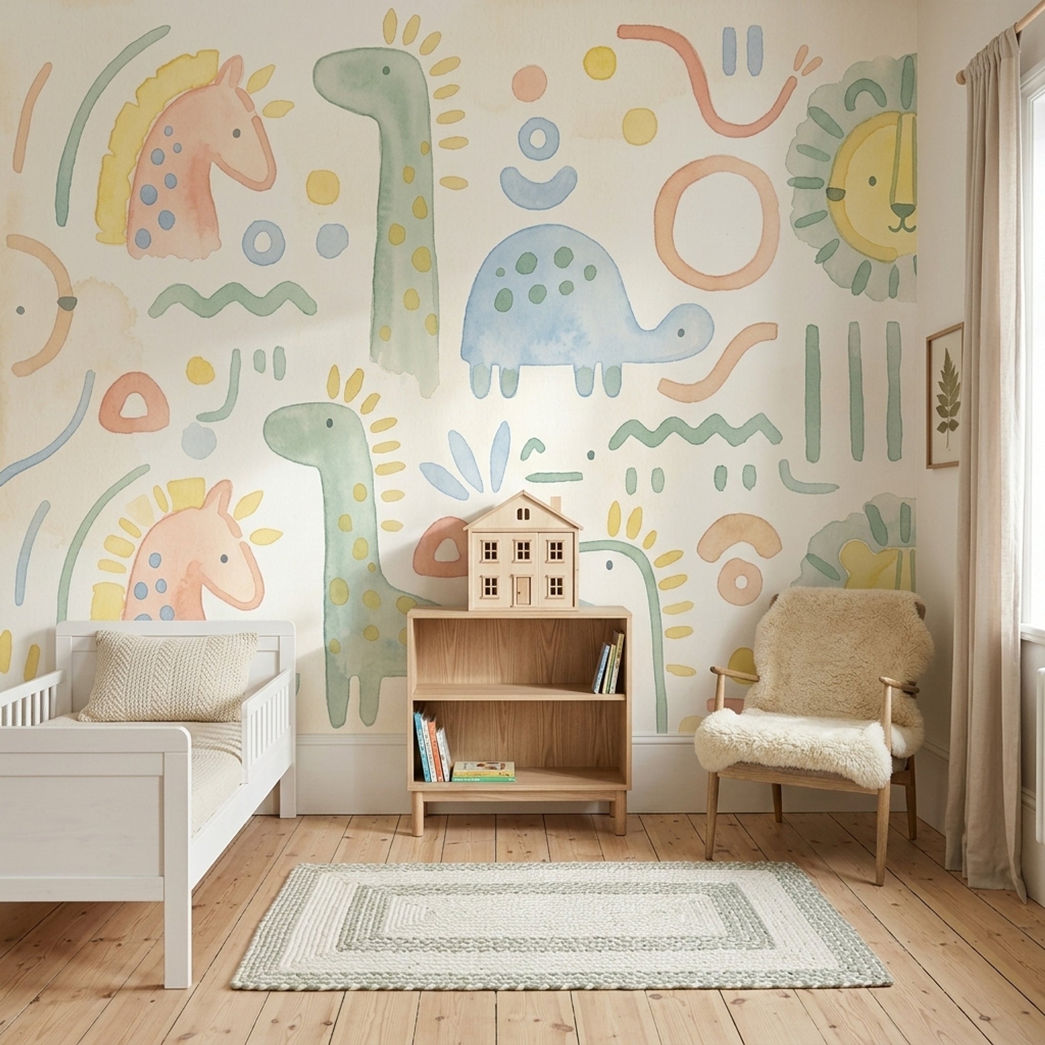 Safari Hayvanlı Poster Duvar Kağıdı Pastel Çocuk Odası