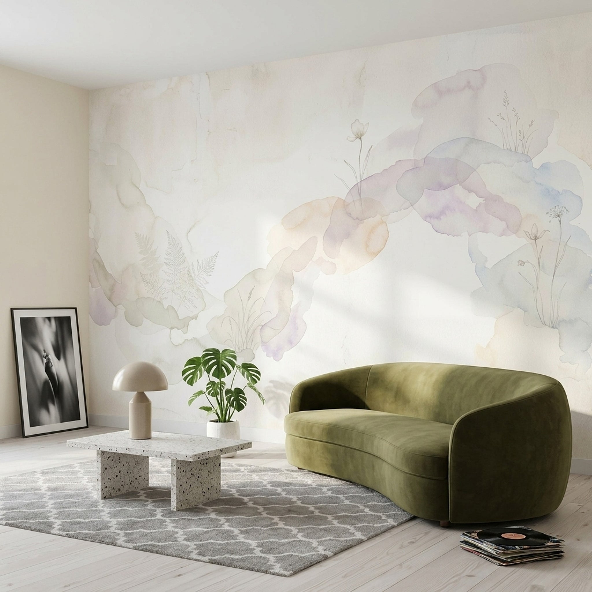 Suluboya Çiçekli Poster Duvar Kağıdı Pastel Ton Yatak Odası