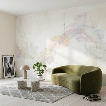 Suluboya Çiçekli Poster Duvar Kağıdı Pastel Ton Yatak Odası
