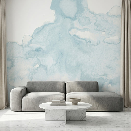 Mavi Sulu Boya Efektli Poster Duvar Kağıdı Modern Salon