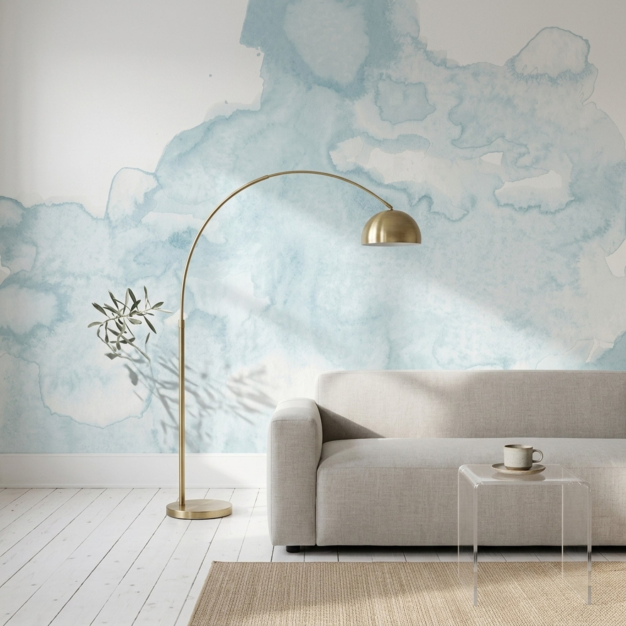 Mavi Sulu Boya Efektli Poster Duvar Kağıdı Modern Salon