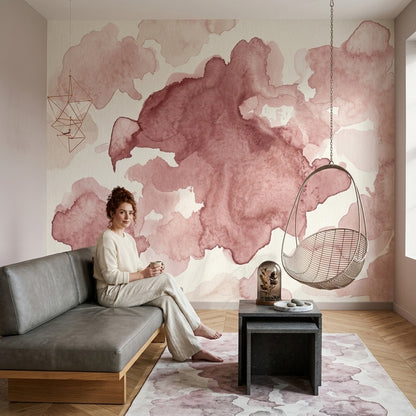 Soyut Sulu Boya Poster Duvar Kağıdı Pudra Pembe Yatak Odası