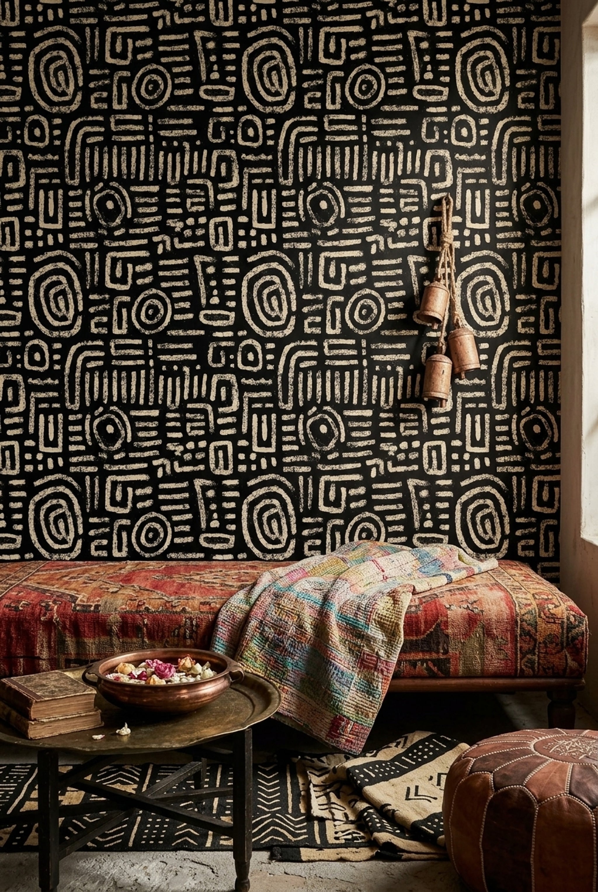 Siyah Beyaz Soyut Desenli Duvar Kağıdı Modern Salon
