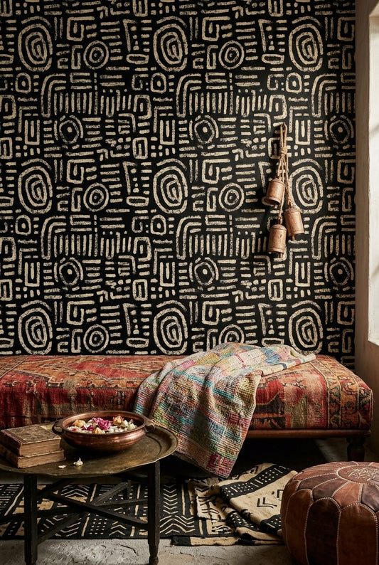 Siyah Beyaz Soyut Desenli Duvar Kağıdı Modern Salon
