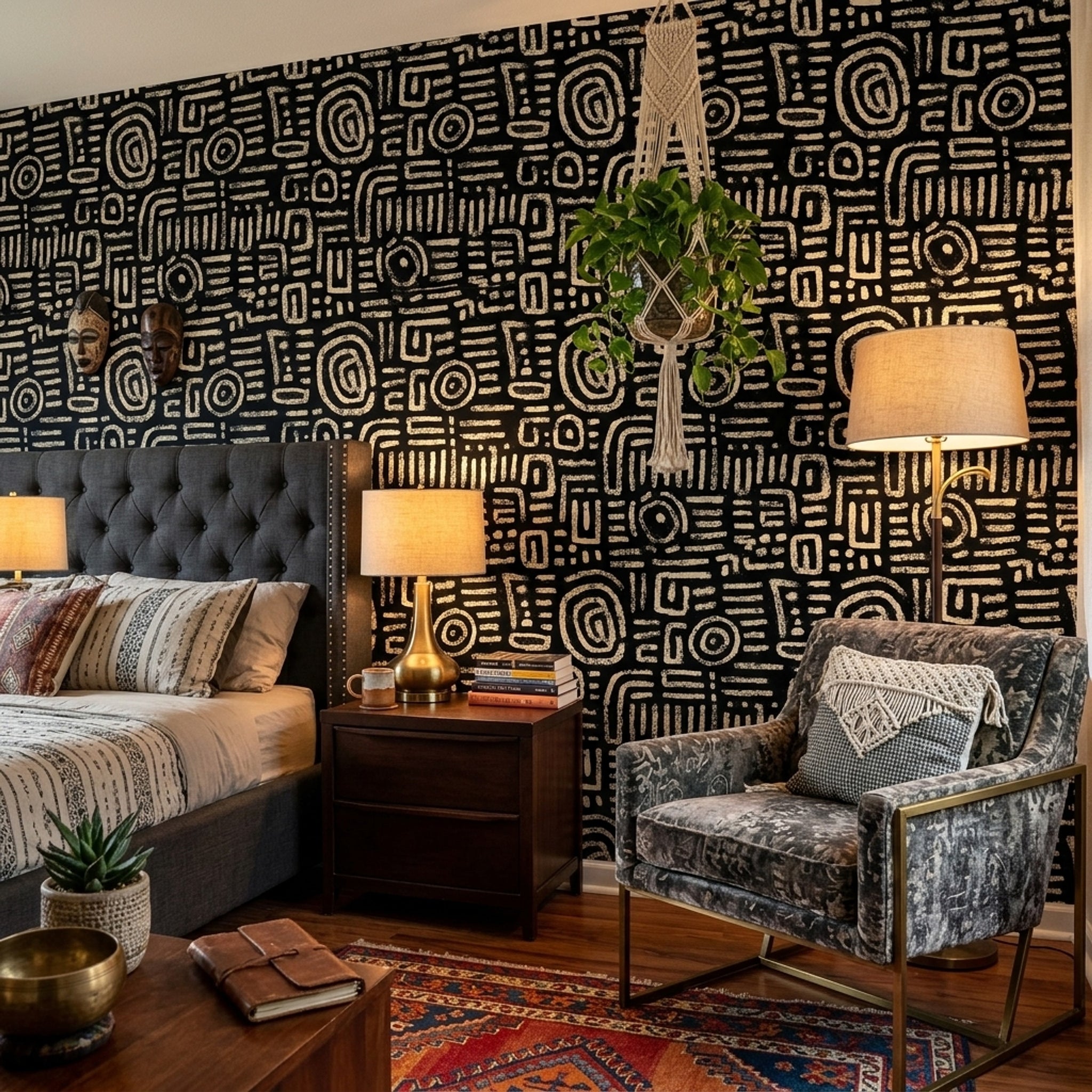 Siyah Beyaz Soyut Desenli Duvar Kağıdı Modern Salon