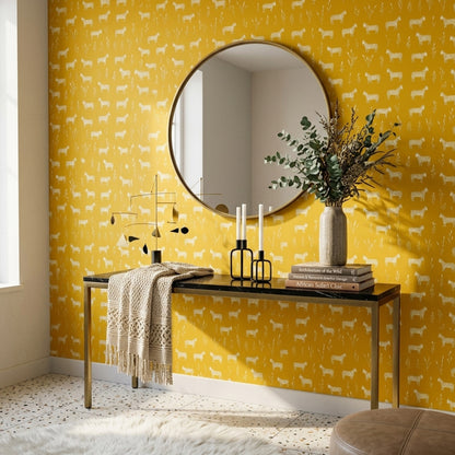 Zebra Desenli Duvar Kağıdı Hardal Sarısı Modern Salon