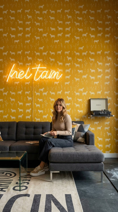 Zebra Desenli Duvar Kağıdı Hardal Sarısı Modern Salon