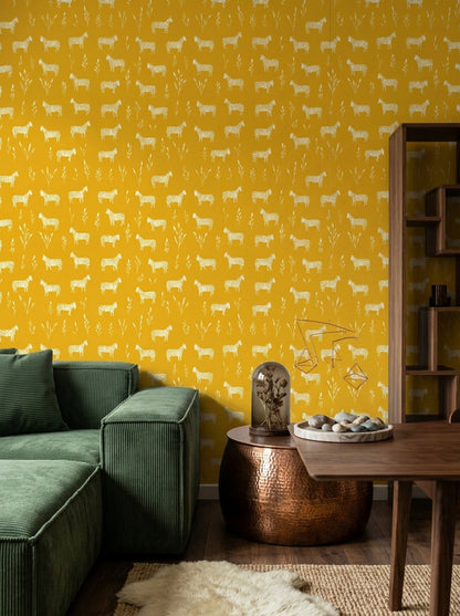 Zebra Desenli Duvar Kağıdı Hardal Sarısı Modern Salon