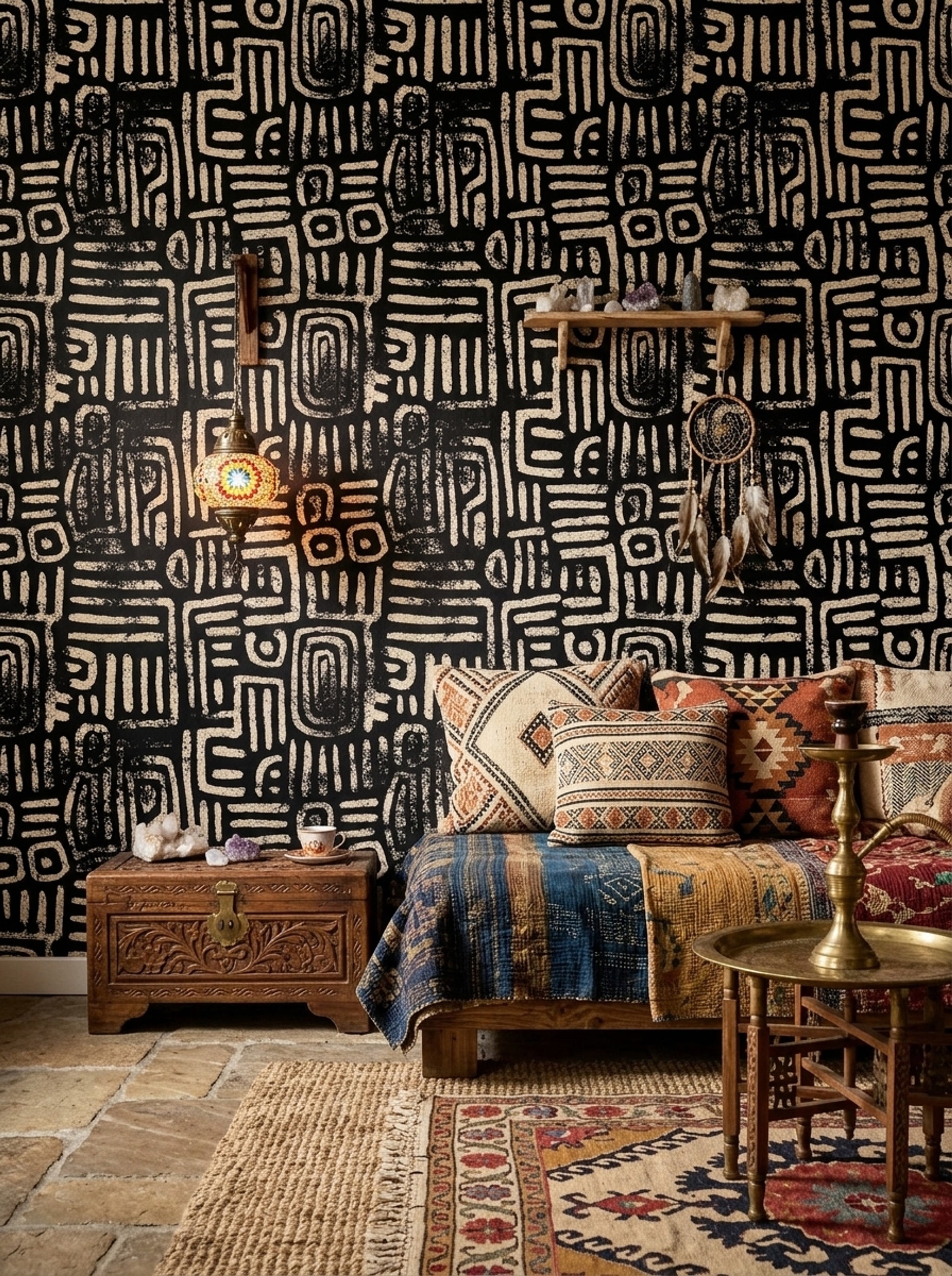 Siyah Krem Soyut Geometrik Duvar Kağıdı Modern Salon