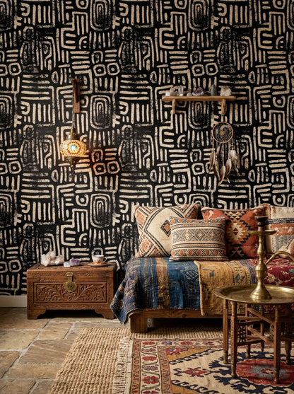 Siyah Krem Soyut Geometrik Duvar Kağıdı Modern Salon