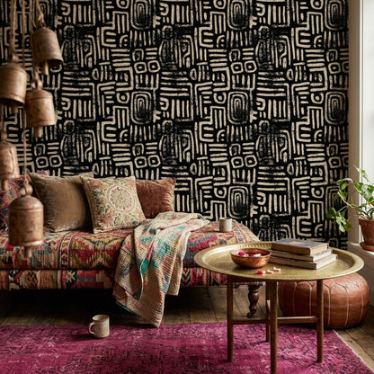 Siyah Krem Soyut Geometrik Duvar Kağıdı Modern Salon