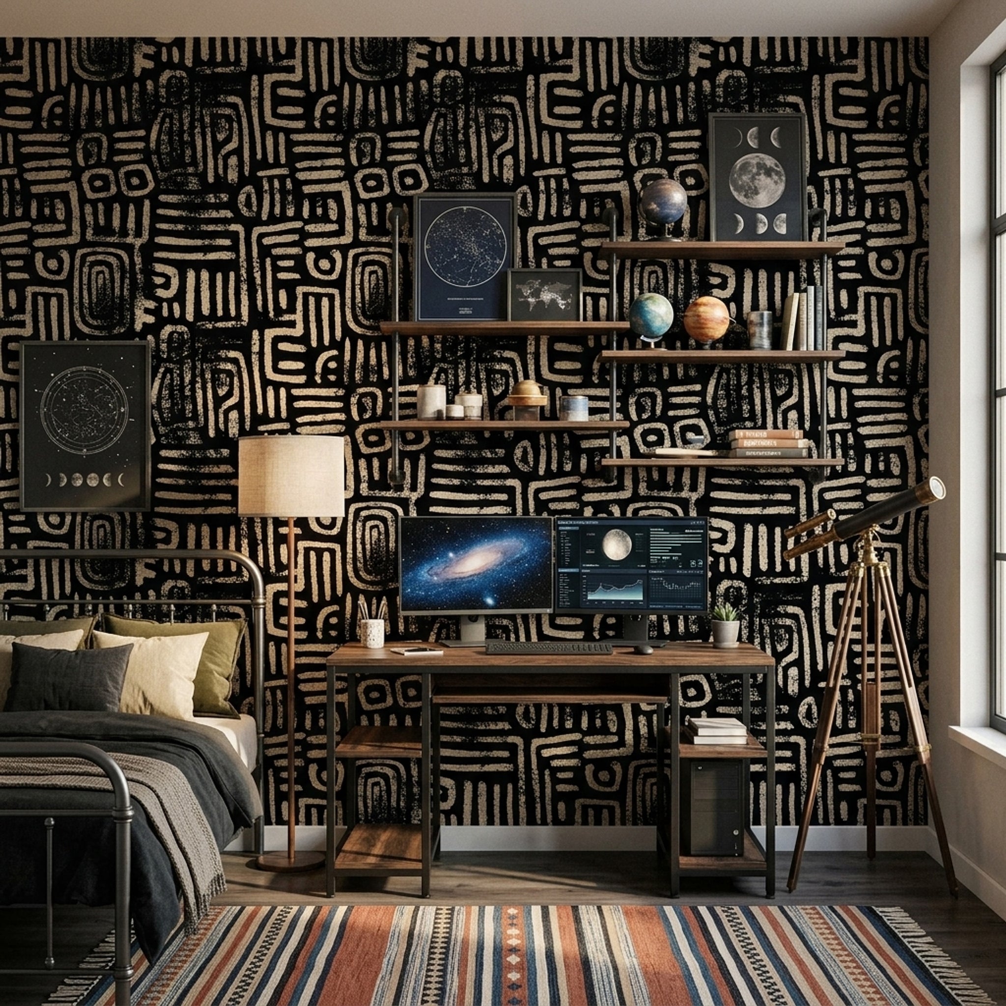 Siyah Krem Soyut Geometrik Duvar Kağıdı Modern Salon