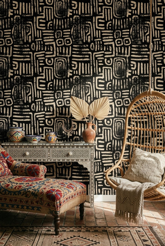 Siyah Krem Soyut Geometrik Duvar Kağıdı Modern Salon