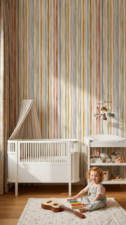 Pastel Dikey Çizgili Duvar Kağıdı Renk Geçişli Salon