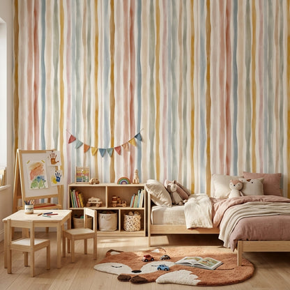 Pastel Dikey Çizgili Duvar Kağıdı Renk Geçişli Salon