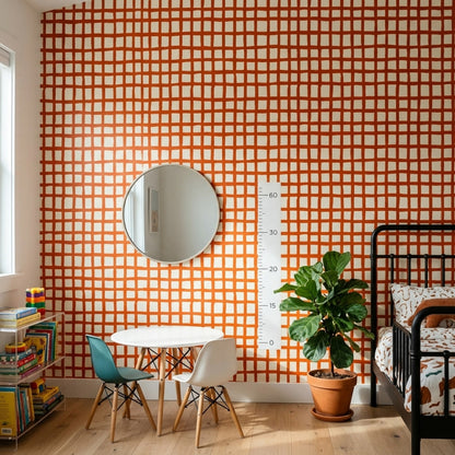 Turuncu Kareli Geometrik Duvar Kağıdı Modern Yatak Odası
