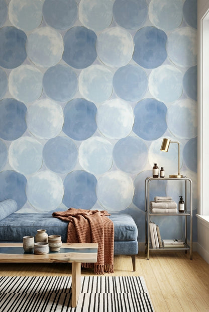 Mavi Daire Desenli Duvar Kağıdı Modern Salon Duvar Dekoru