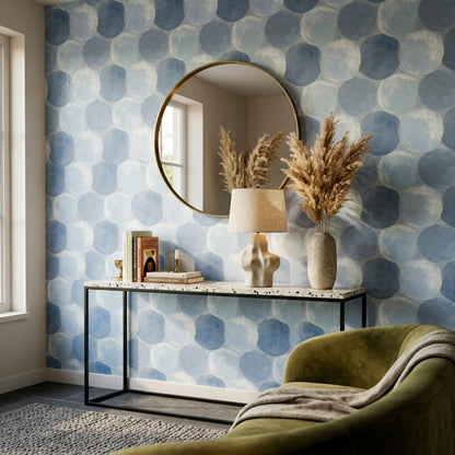 Mavi Daire Desenli Duvar Kağıdı Modern Salon Duvar Dekoru