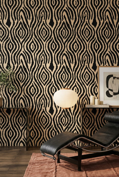 Siyah Bej Geometrik Desenli Duvar Kağıdı Modern Salon