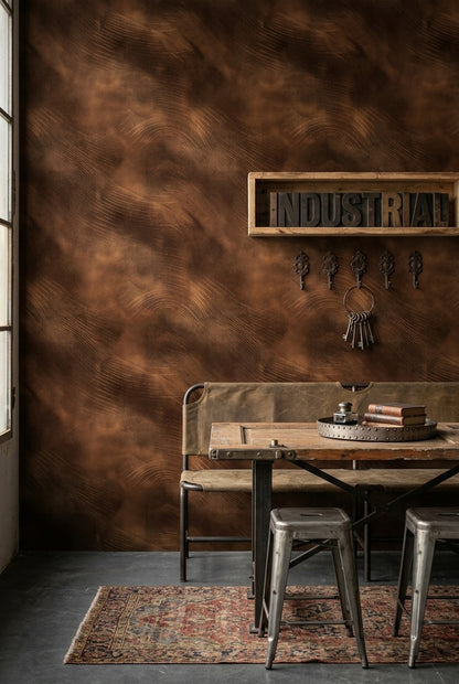 Bakır Tonlu Soyut Desenli Duvar Kağıdı Modern Salon