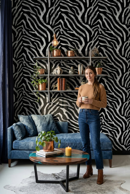 Zebra Desenli Duvar Kağıdı Siyah Beyaz Salon Dekoru