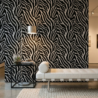 Zebra Desenli Duvar Kağıdı Siyah Beyaz Salon Dekoru