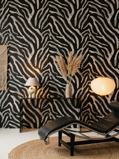 Zebra Desenli Duvar Kağıdı Siyah Beyaz Salon Dekoru