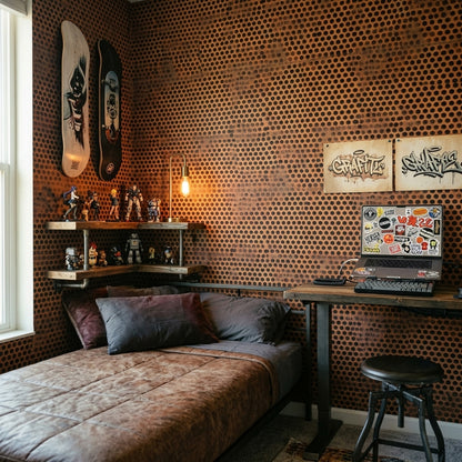 Benekli Geometrik Duvar Kağıdı Kahverengi Modern Yatak Odası