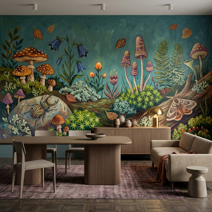 Orman Mantarları Poster Duvar Kağıdı Turkuaz Doğa Teması Salon