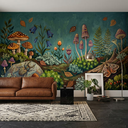 Orman Mantarları Poster Duvar Kağıdı Turkuaz Doğa Teması Salon