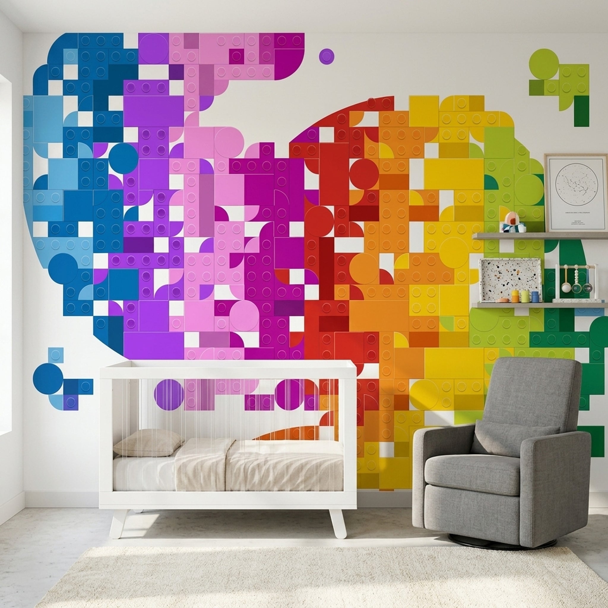 Renkli Geometrik Bloklu Poster Duvar Kağıdı Modern Genç Odası