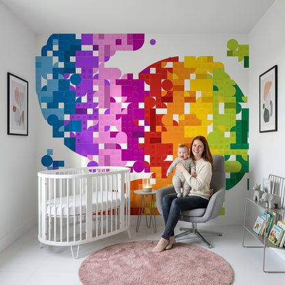 Renkli Geometrik Bloklu Poster Duvar Kağıdı Modern Genç Odası