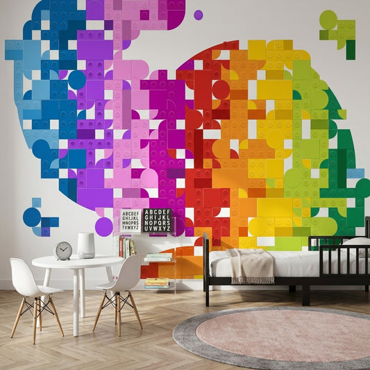 Renkli Geometrik Bloklu Poster Duvar Kağıdı Modern Genç Odası