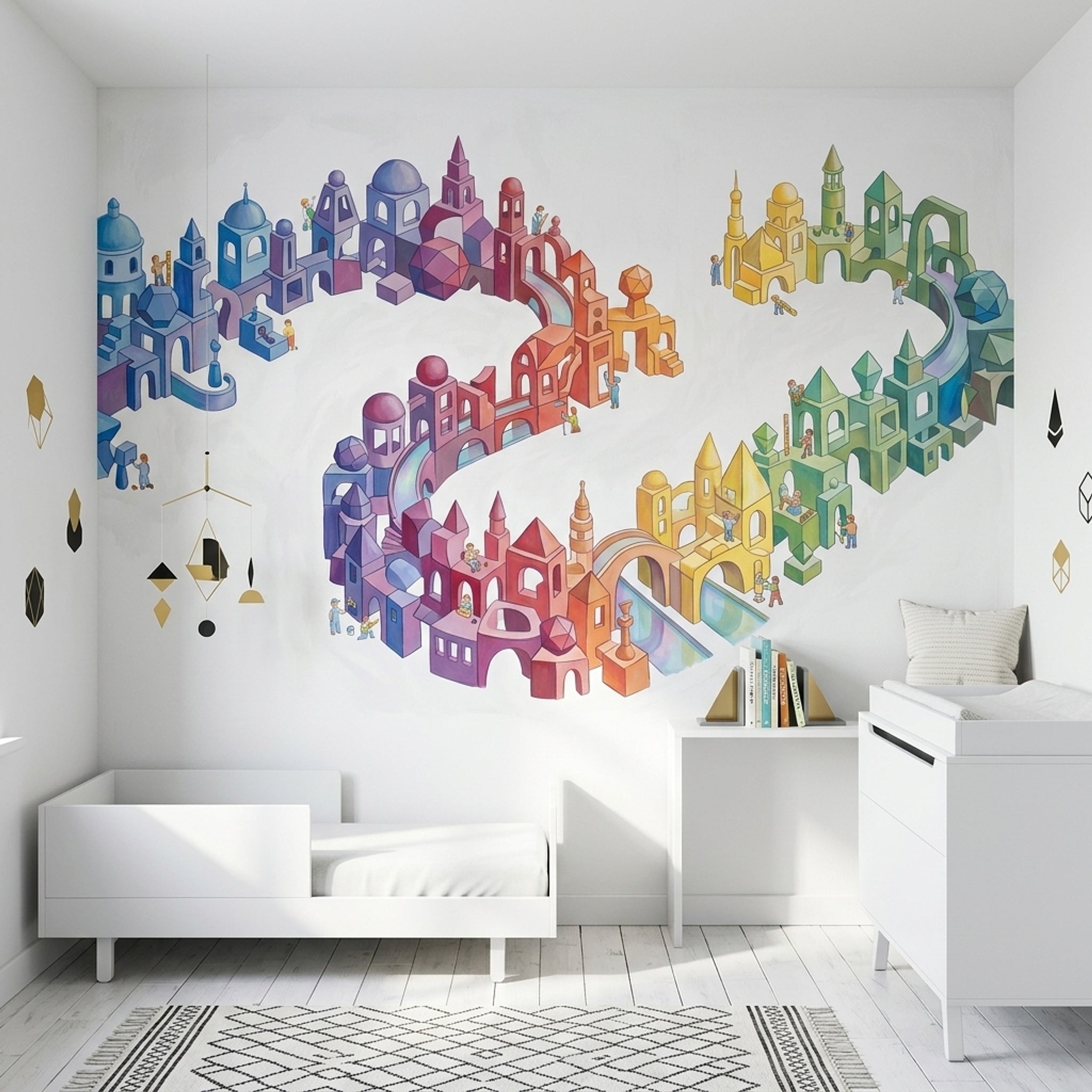 Renkli Geometrik Şehir Poster Duvar Kağıdı Çocuk Odası
