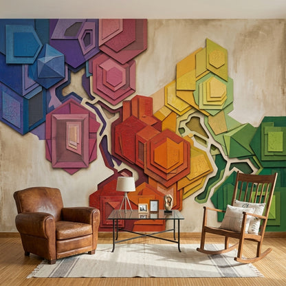 Renkli Geometrik Poster Duvar Kağıdı Modern Salon Duvar Dekoru