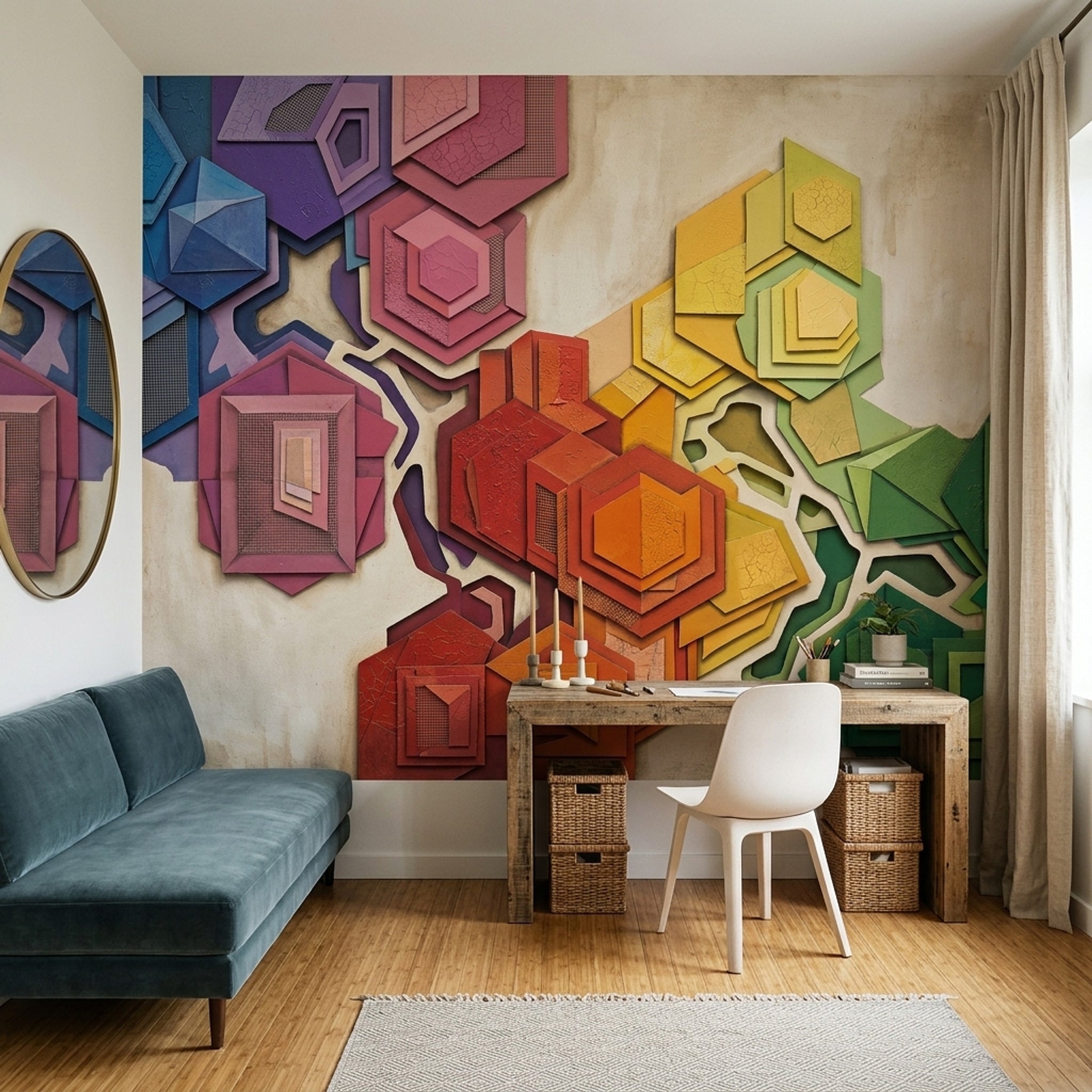 Renkli Geometrik Poster Duvar Kağıdı Modern Salon Duvar Dekoru