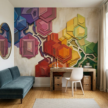 Renkli Geometrik Poster Duvar Kağıdı Modern Salon Duvar Dekoru