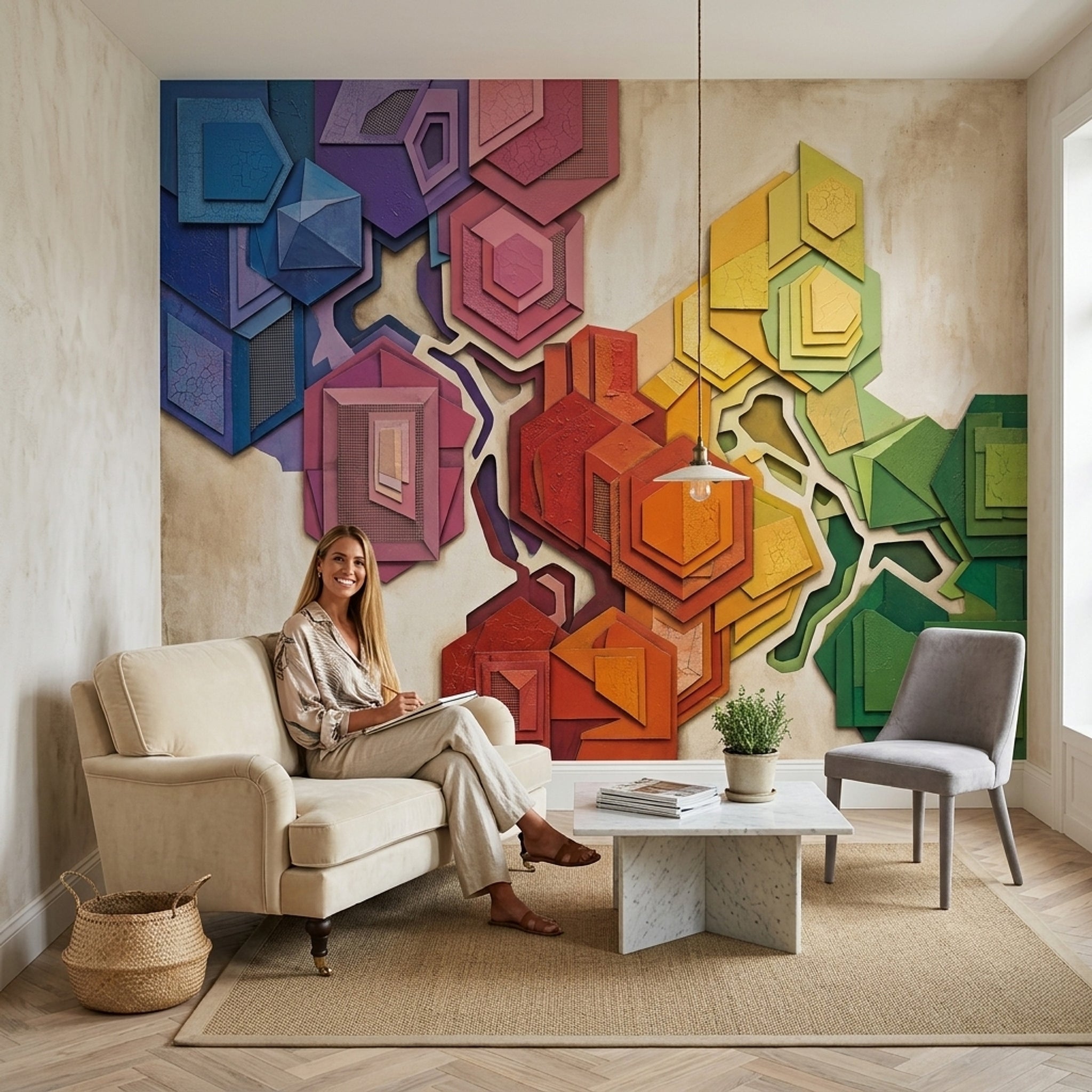 Renkli Geometrik Poster Duvar Kağıdı Modern Salon Duvar Dekoru