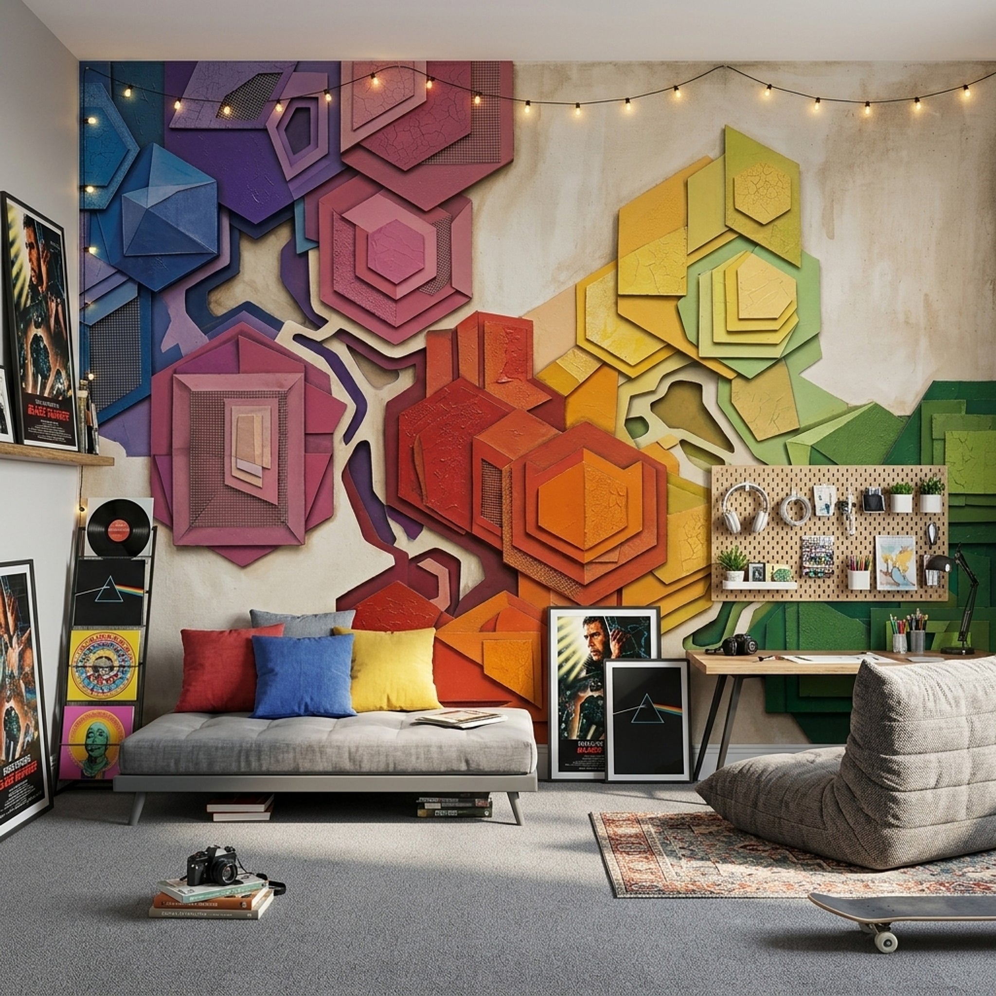 Renkli Geometrik Poster Duvar Kağıdı Modern Salon Duvar Dekoru