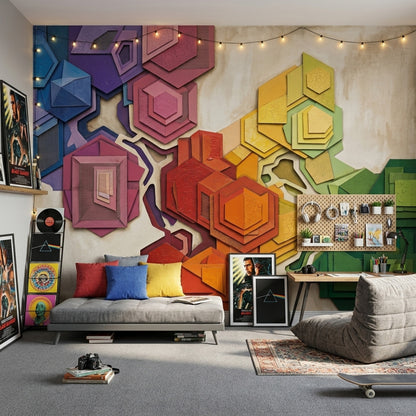 Renkli Geometrik Poster Duvar Kağıdı Modern Salon Duvar Dekoru