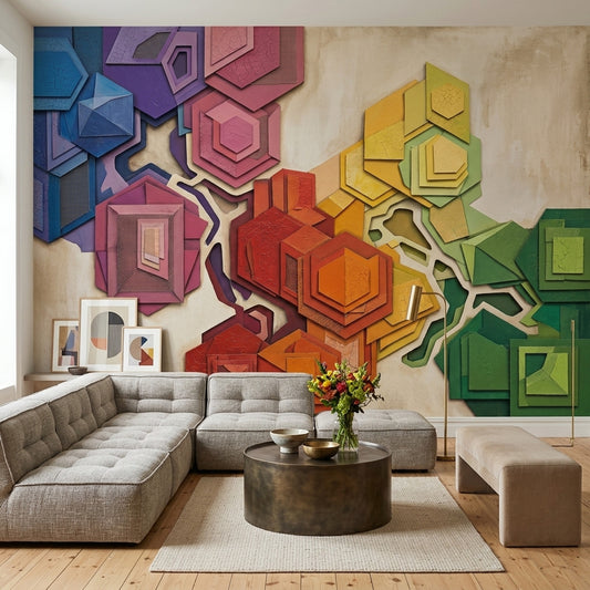 Renkli Geometrik Poster Duvar Kağıdı Modern Salon Duvar Dekoru