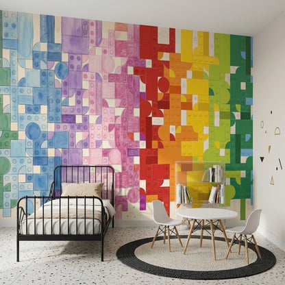 Renkli Geometrik Poster Duvar Kağıdı Çocuk Odası Blok Desenli