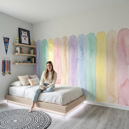 Pastel Renk Şeritli Poster Duvar Kağıdı Çocuk Odası Desenli